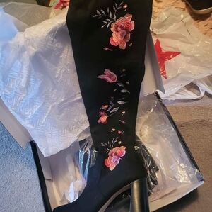 Inc Embroidered Black Knee-High Boots